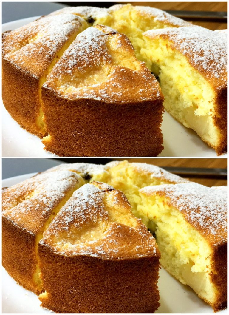 Простой в приготовлении, но очень вкусный бисквитный пирог с фруктами